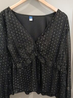 Old Navy Black Sheer Metallic Dot Tie-Front Blouse